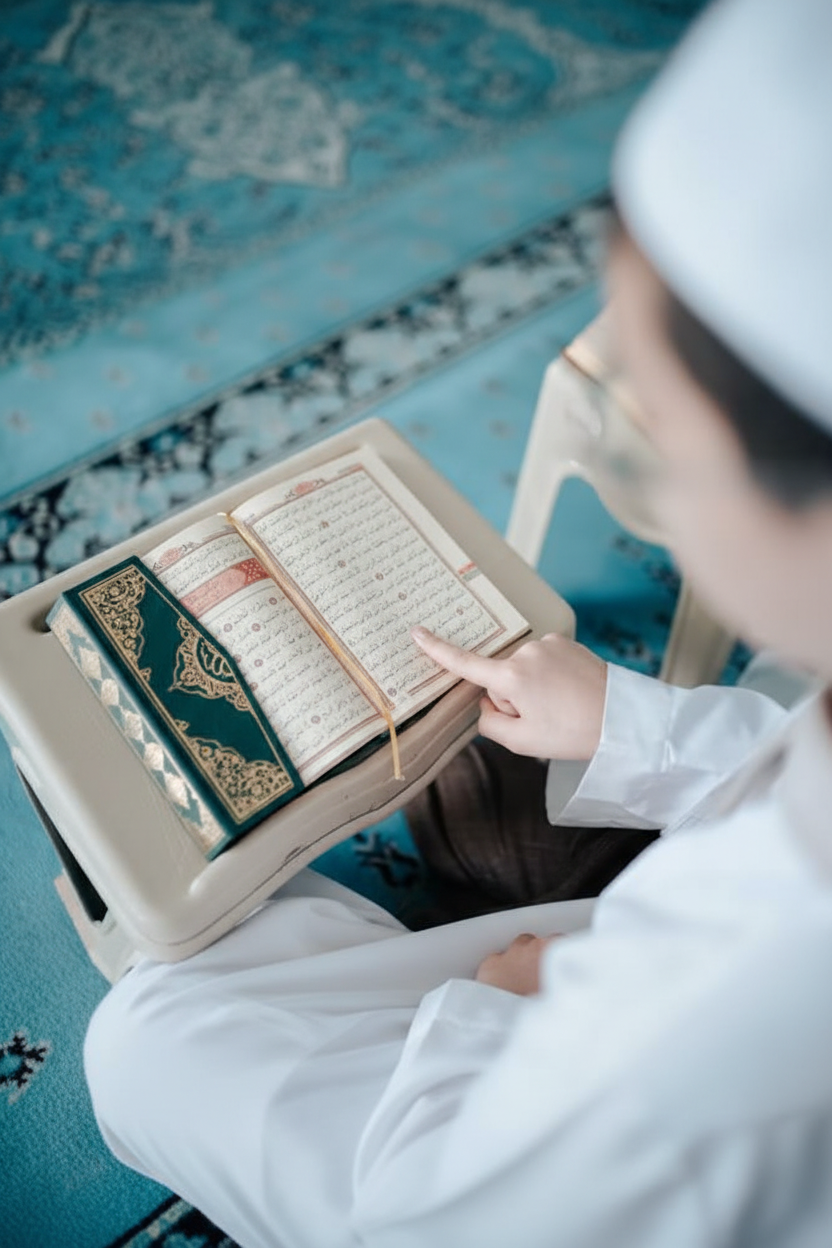 Muslim child reading Holy Quran
